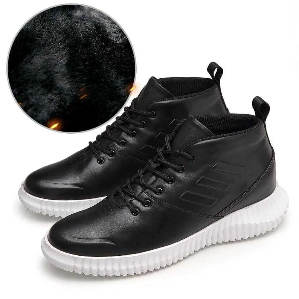 7CM / 2.76 Inches - CMR CHAMARIPA  Men's Hidden Heel Trainers High Top Elevator Shoes Black Leather Tall Men Shoes