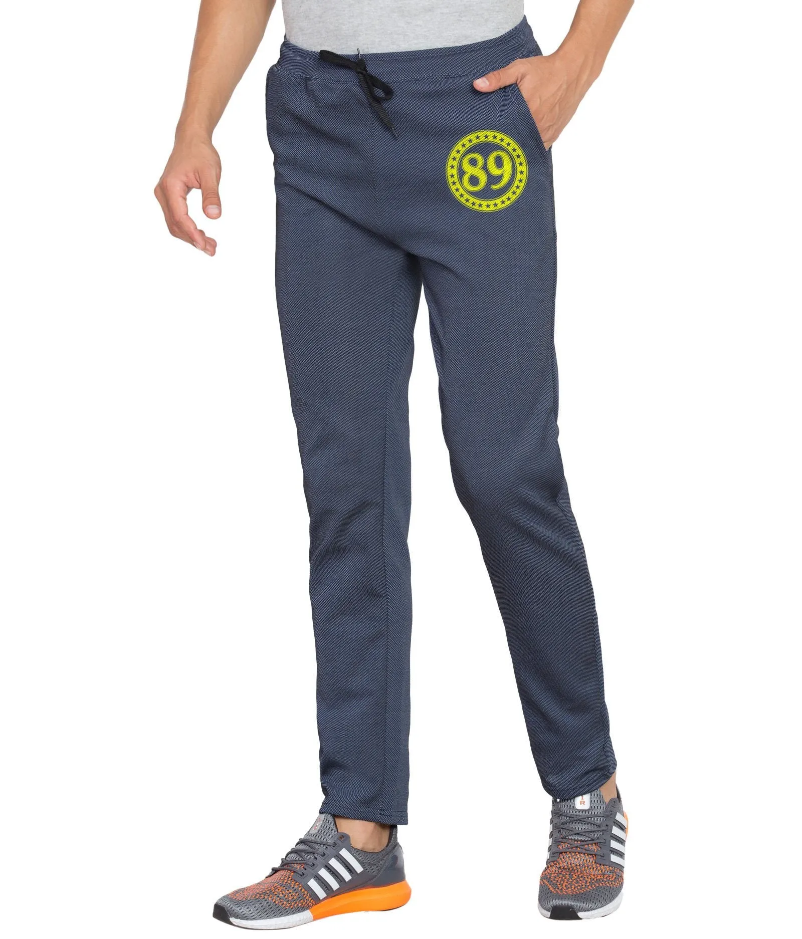 American-Elm Men's Navy Blue Polyester Printed Dri Fit Slim Fit Sports Active Track Pant