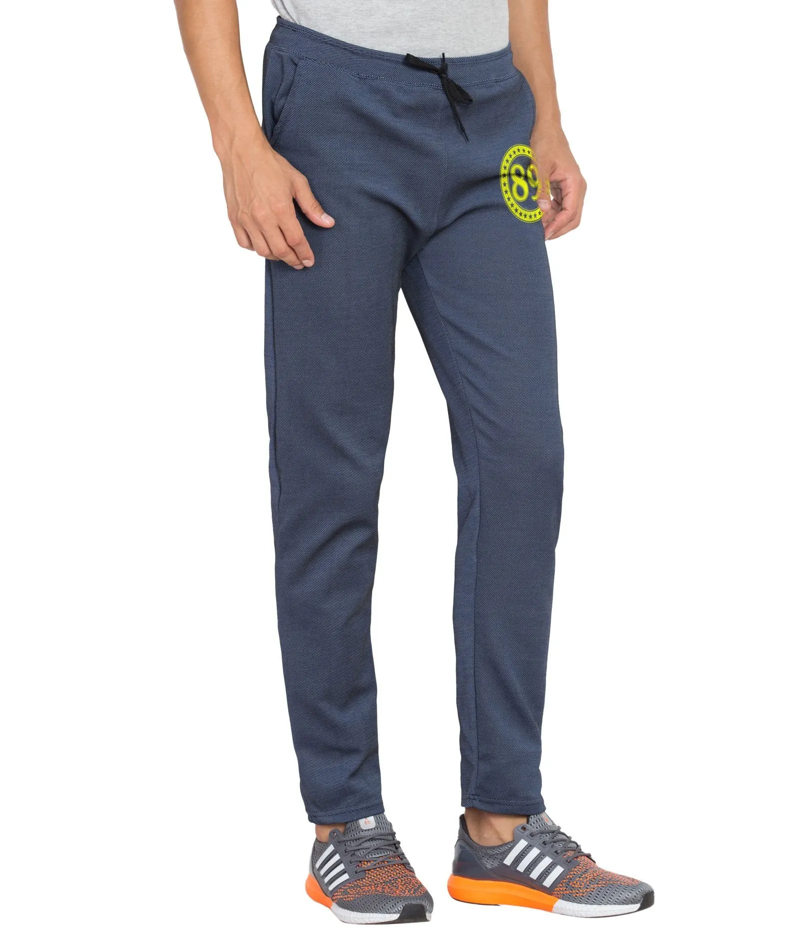 American-Elm Men's Navy Blue Polyester Printed Dri Fit Slim Fit Sports Active Track Pant