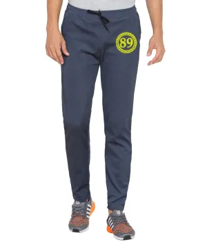 American-Elm Men's Navy Blue Polyester Printed Dri Fit Slim Fit Sports Active Track Pant