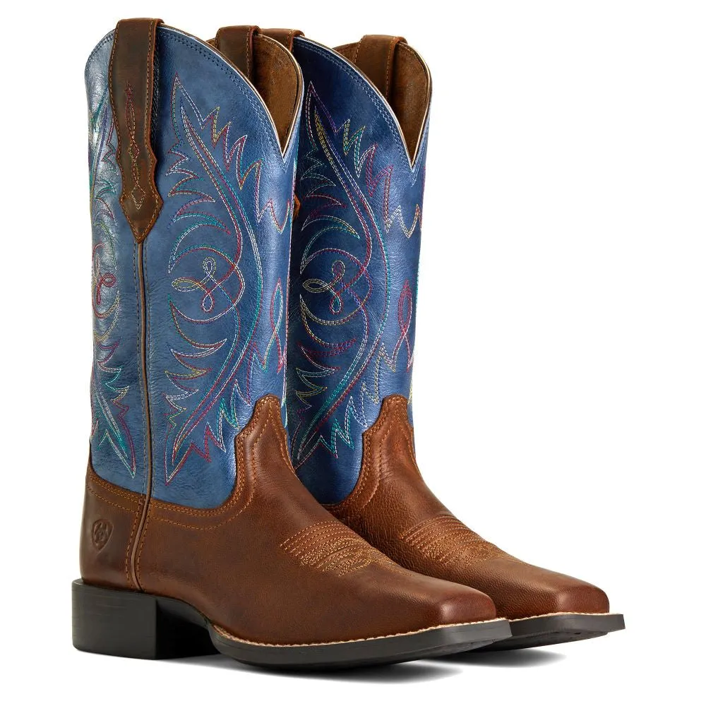 'Ariat' Women's Round Up StretchFit Square Toe - Sassy Brown / Metallic Navy