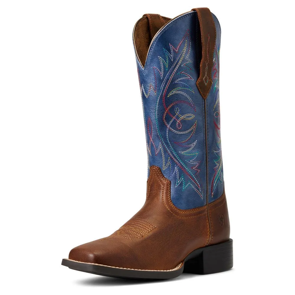 'Ariat' Women's Round Up StretchFit Square Toe - Sassy Brown / Metallic Navy