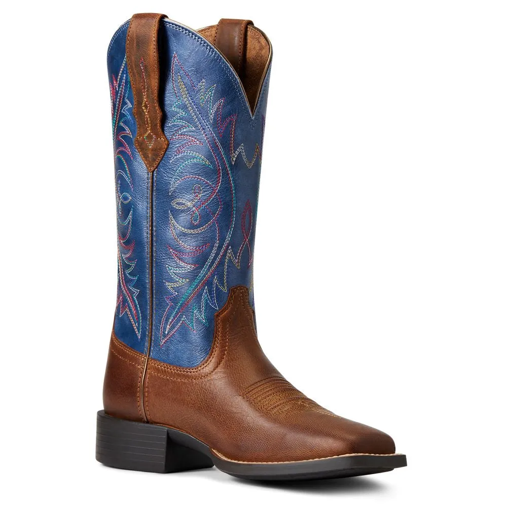 'Ariat' Women's Round Up StretchFit Square Toe - Sassy Brown / Metallic Navy