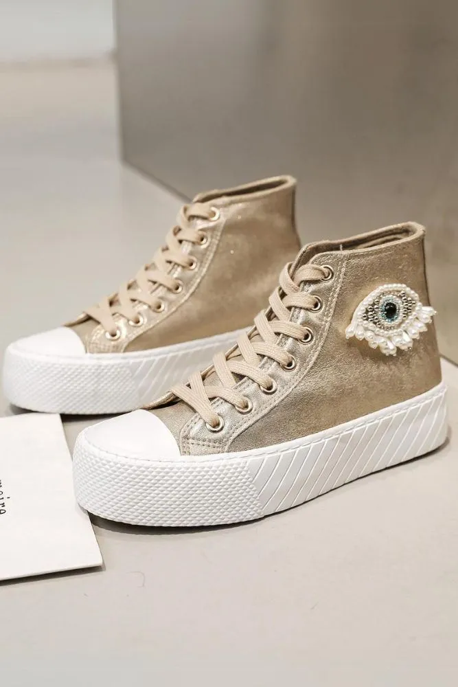 Beaded Eye Lace Up Ankle Sneakers