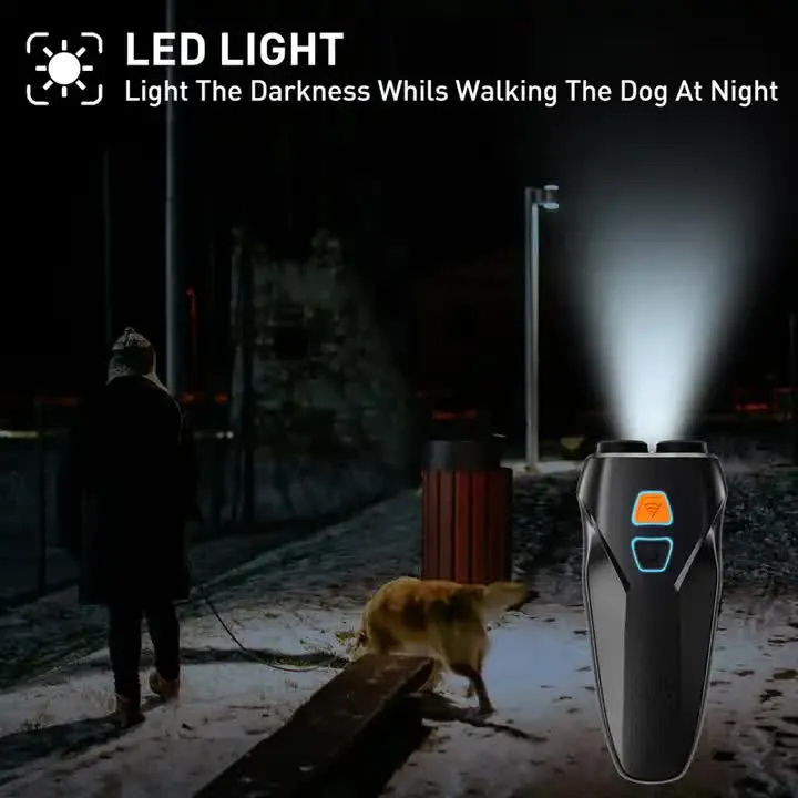 Black Handheld Ultrasonic Dog Trainer with Dual Mode | Training & Deterrent Device with LED Light