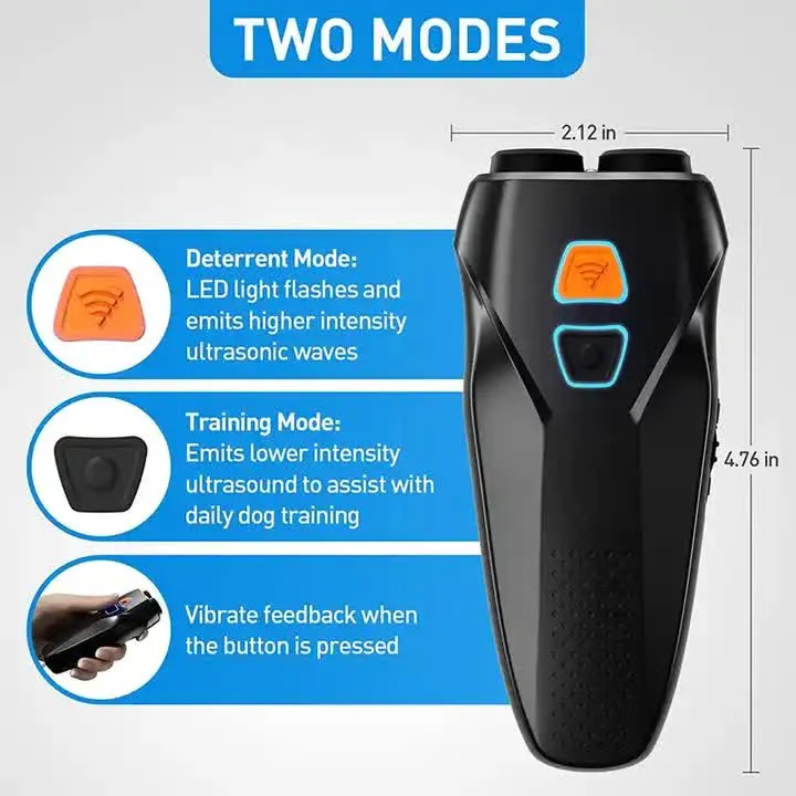 Black Handheld Ultrasonic Dog Trainer with Dual Mode | Training & Deterrent Device with LED Light