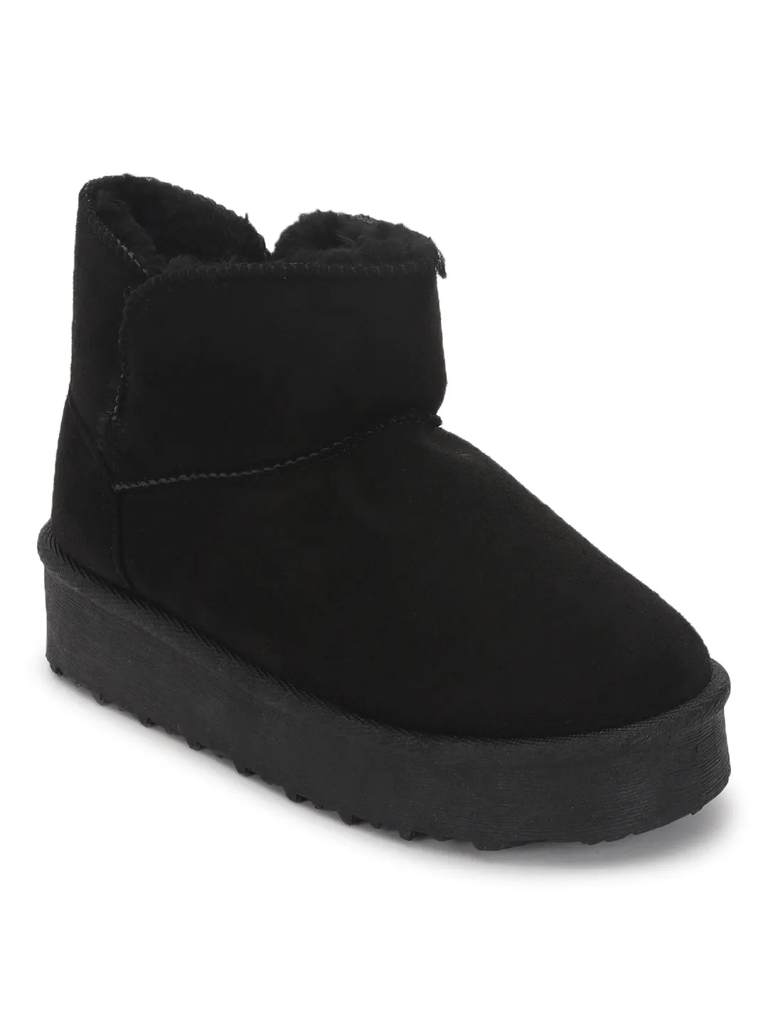 Black Suede Winter Stylish Ankle Boots For Kids-Unisex (TC-RS3687-BLK)