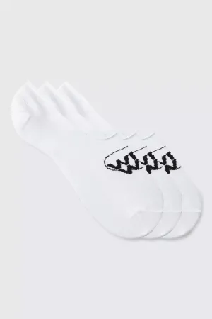 Boohoo White 3 Pack Worldwide Logo Invisible Mens Socks