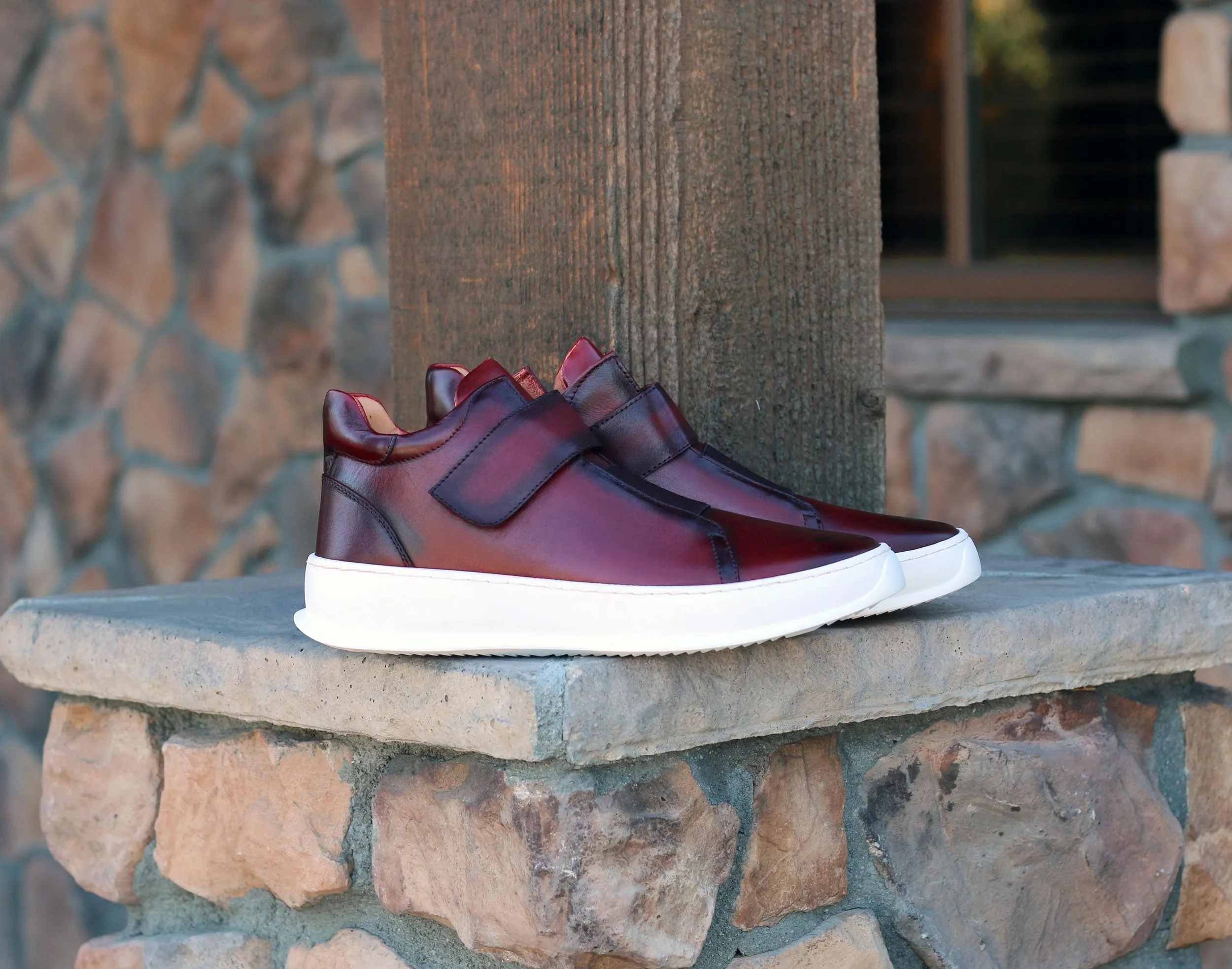 Calfskin High Top Sneaker Burgundy