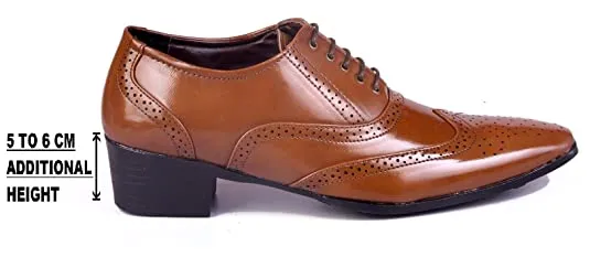 Classy Shine Design British Full Brogue Height Increasing Shoes For Men's-JonasParamount