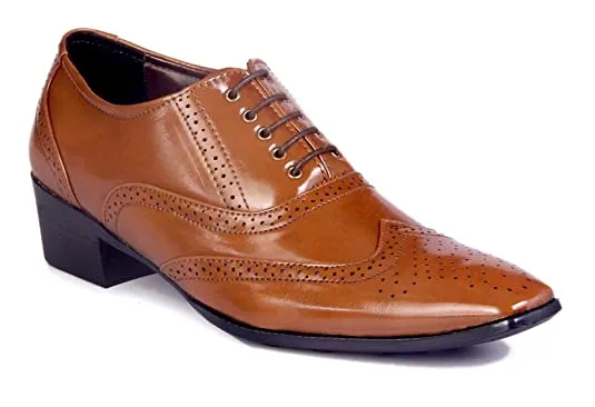 Classy Shine Design British Full Brogue Height Increasing Shoes For Men's-JonasParamount