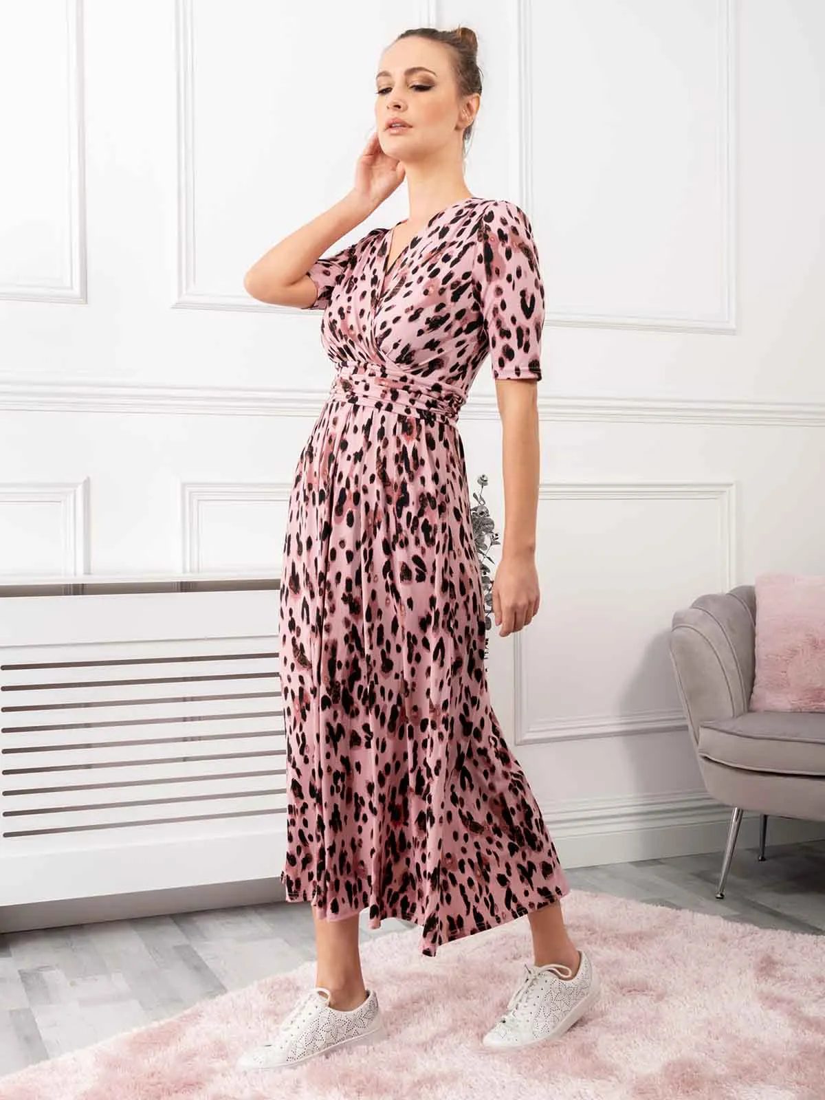 Coleen Jersey Maxi Dress, Pink Abstract