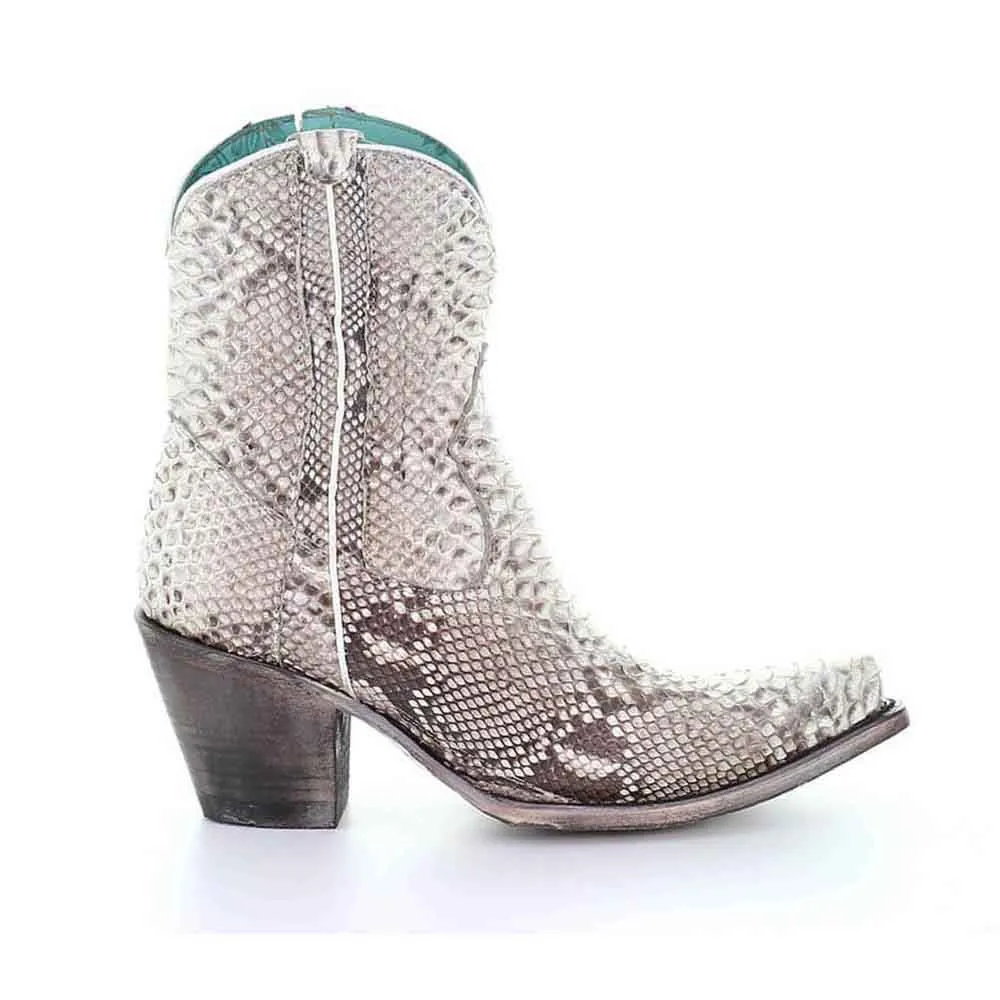 Corral White Genuine Python Ankle Boots with Side Zipper