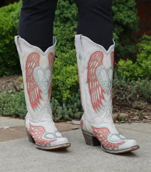 Corral White "Heart & Wings" Boots         A4236