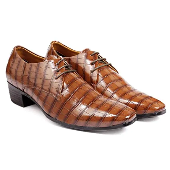 Crocodile Style Height Increasing Faux Leather Material Formal Shoes-JonasParamount