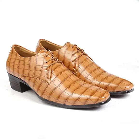 Crocodile Style Height Increasing Faux Leather Material Formal Shoes-JonasParamount