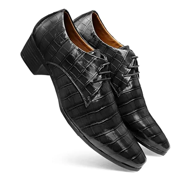 Crocodile Style Height Increasing Faux Leather Material Formal Shoes-JonasParamount