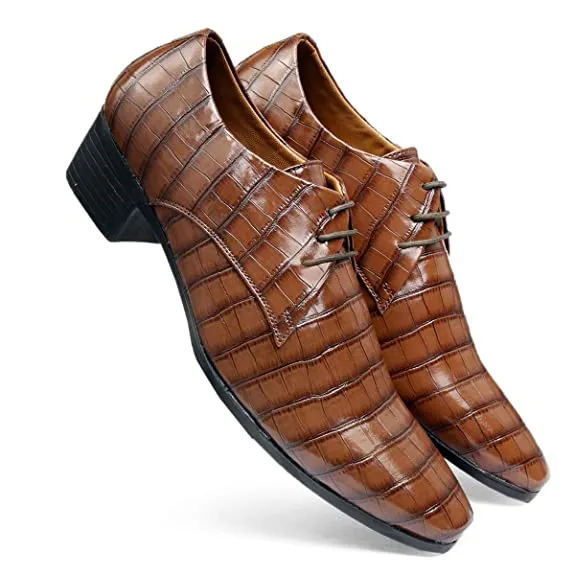 Crocodile Style Height Increasing Faux Leather Material Formal Shoes-JonasParamount