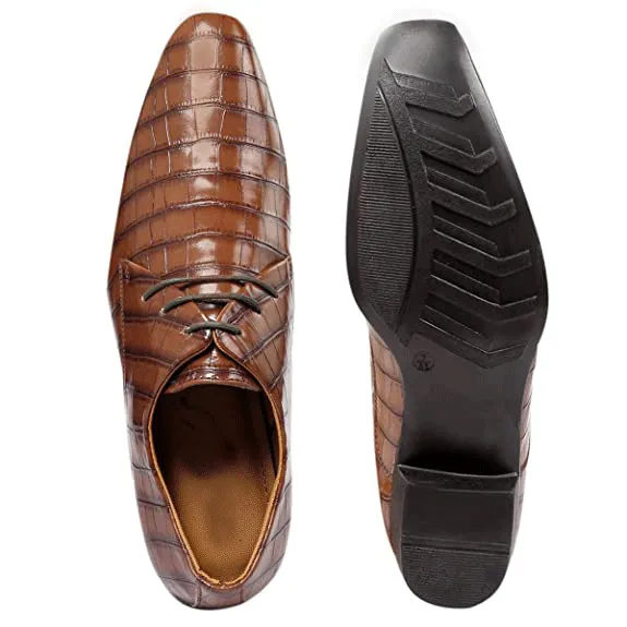 Crocodile Style Height Increasing Faux Leather Material Formal Shoes-JonasParamount