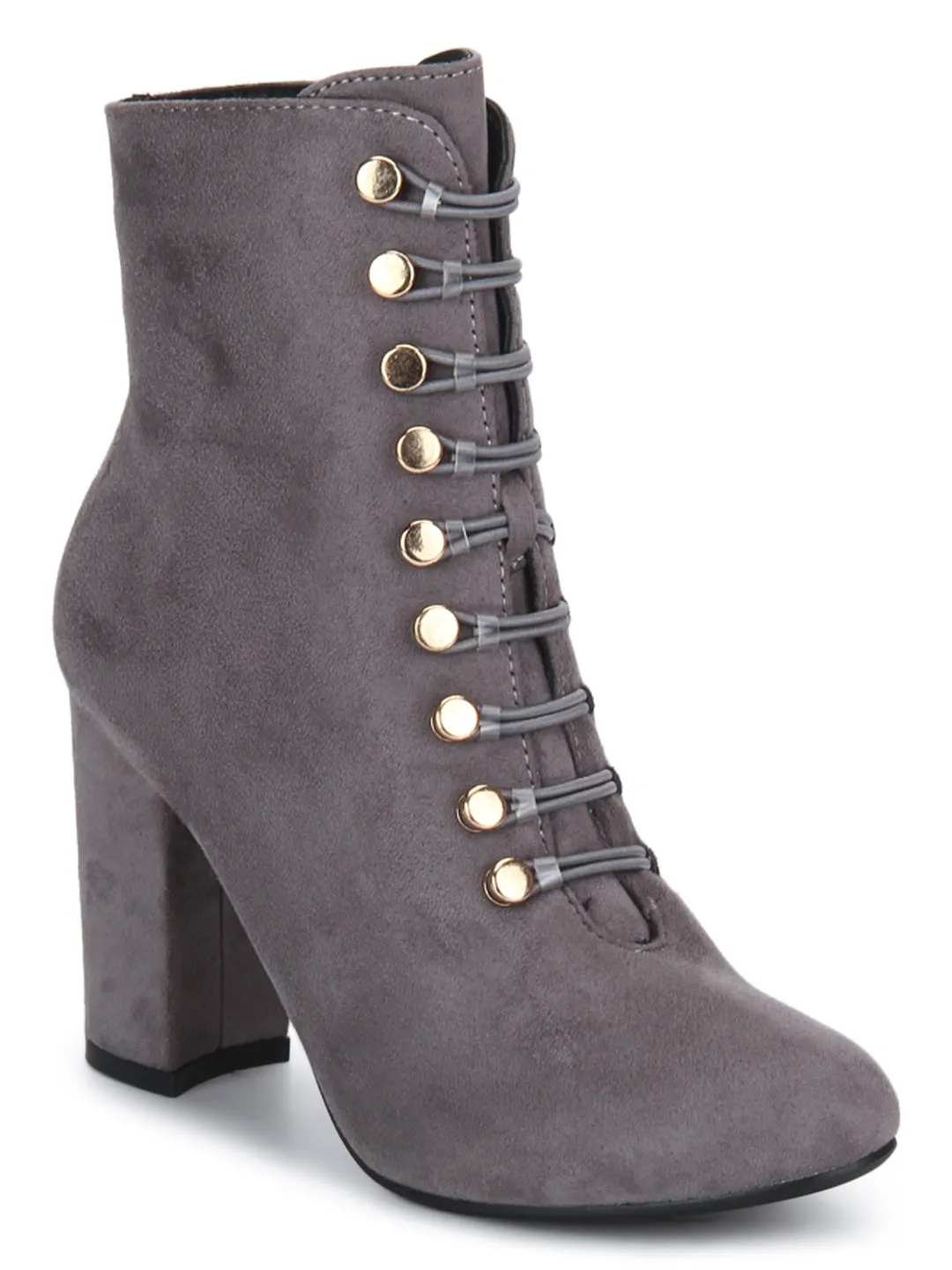 Dove Grey Micro Lace-Up Block Heels Ankle Boots