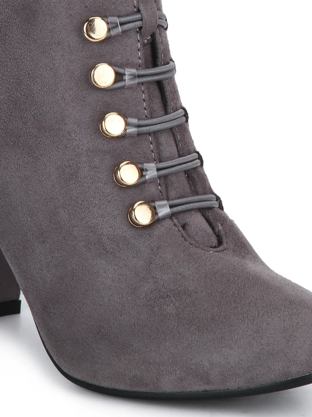 Dove Grey Micro Lace-Up Block Heels Ankle Boots