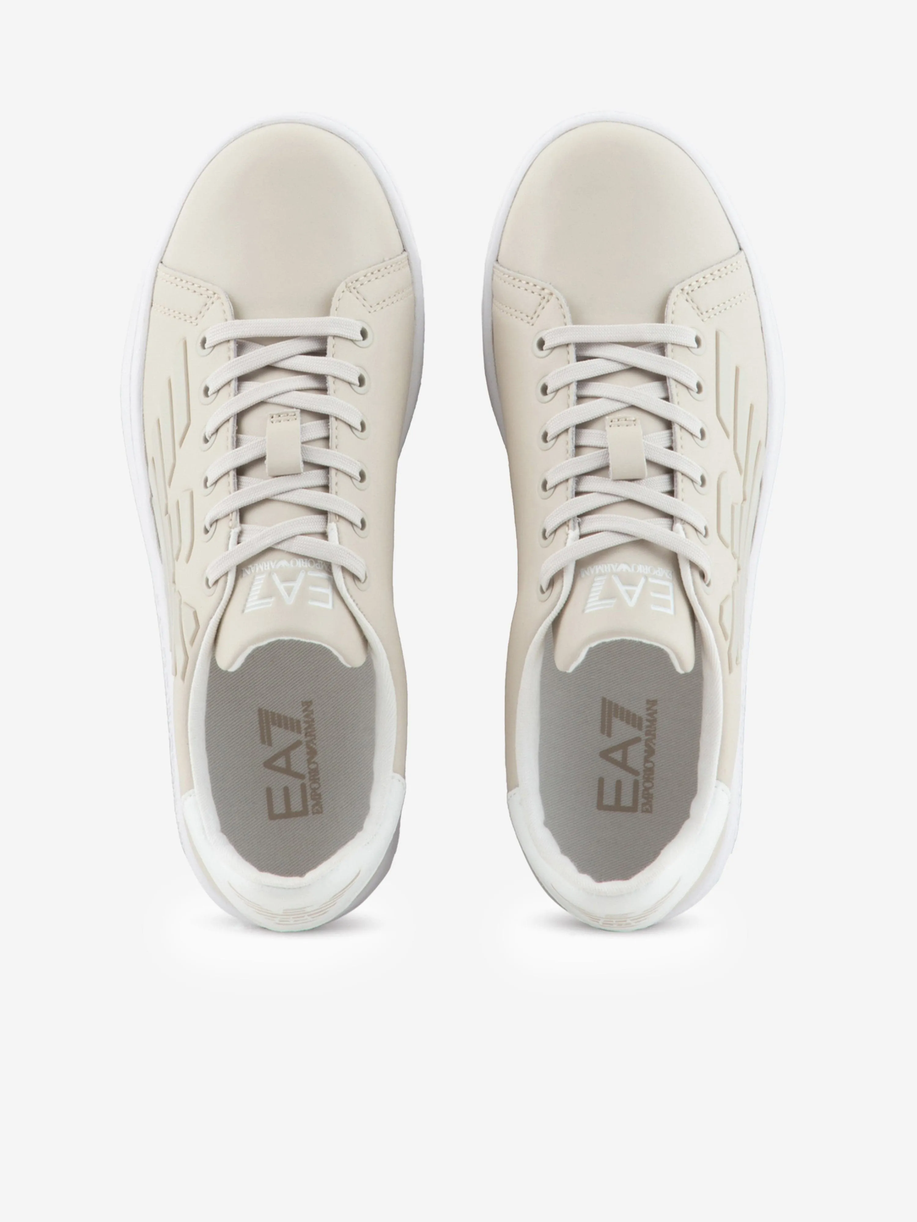 EA7 Emporio Armani Kids Leather Logo Trainers in Beige