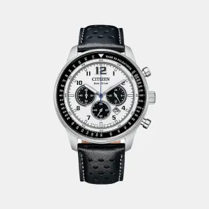 Eco-Drive Men White Leather Chronograph Watch CA4500-32A