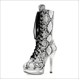 Exotic Snakeskin Lace-up Platform Heel Boots for Gothic Style