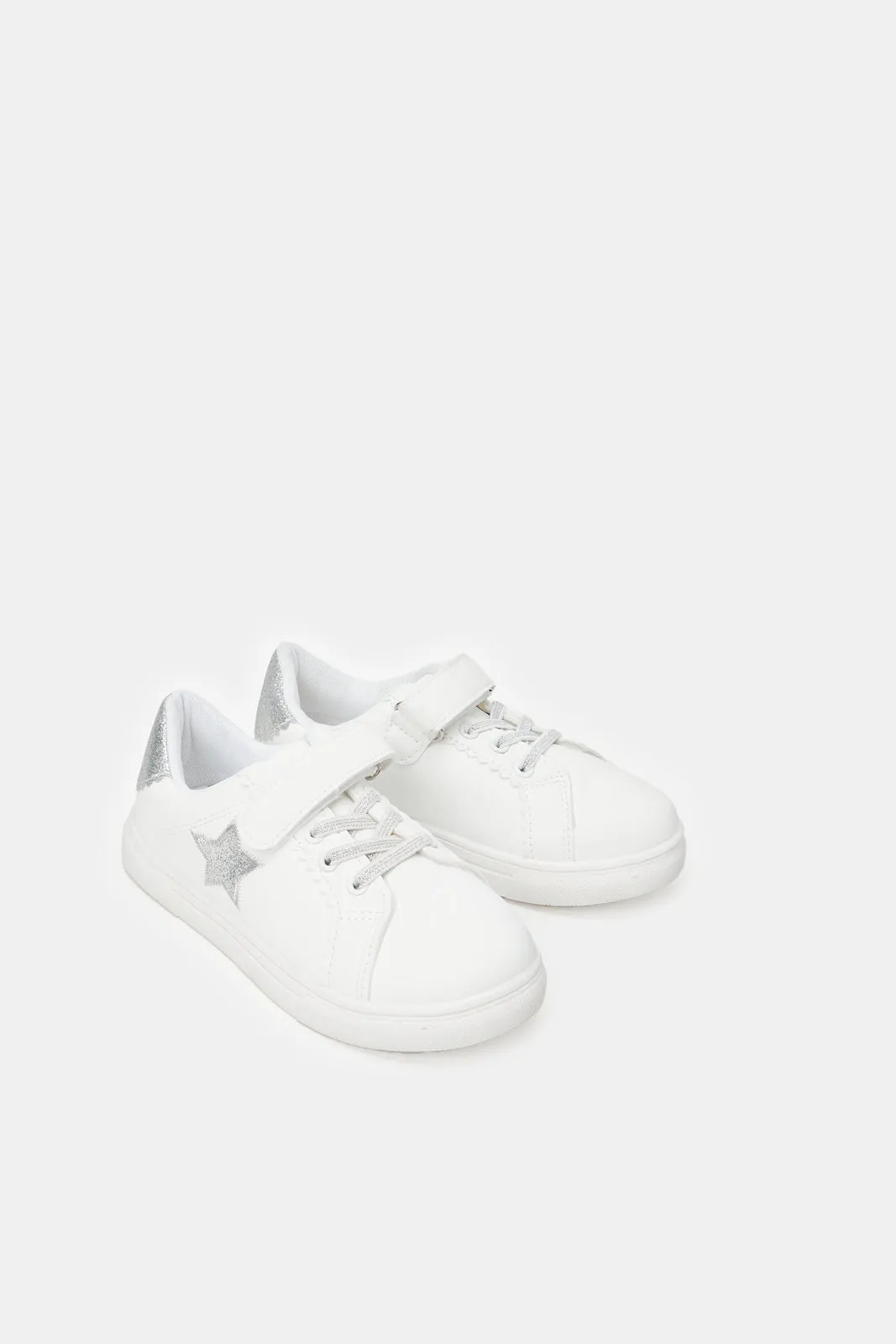 Girls White Star Trim Sneaker