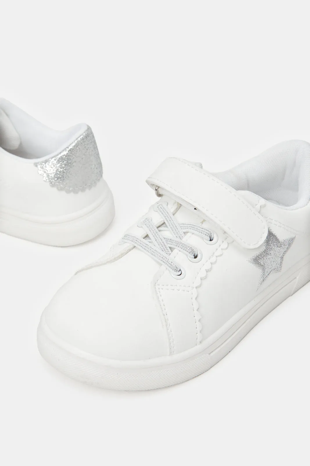 Girls White Star Trim Sneaker