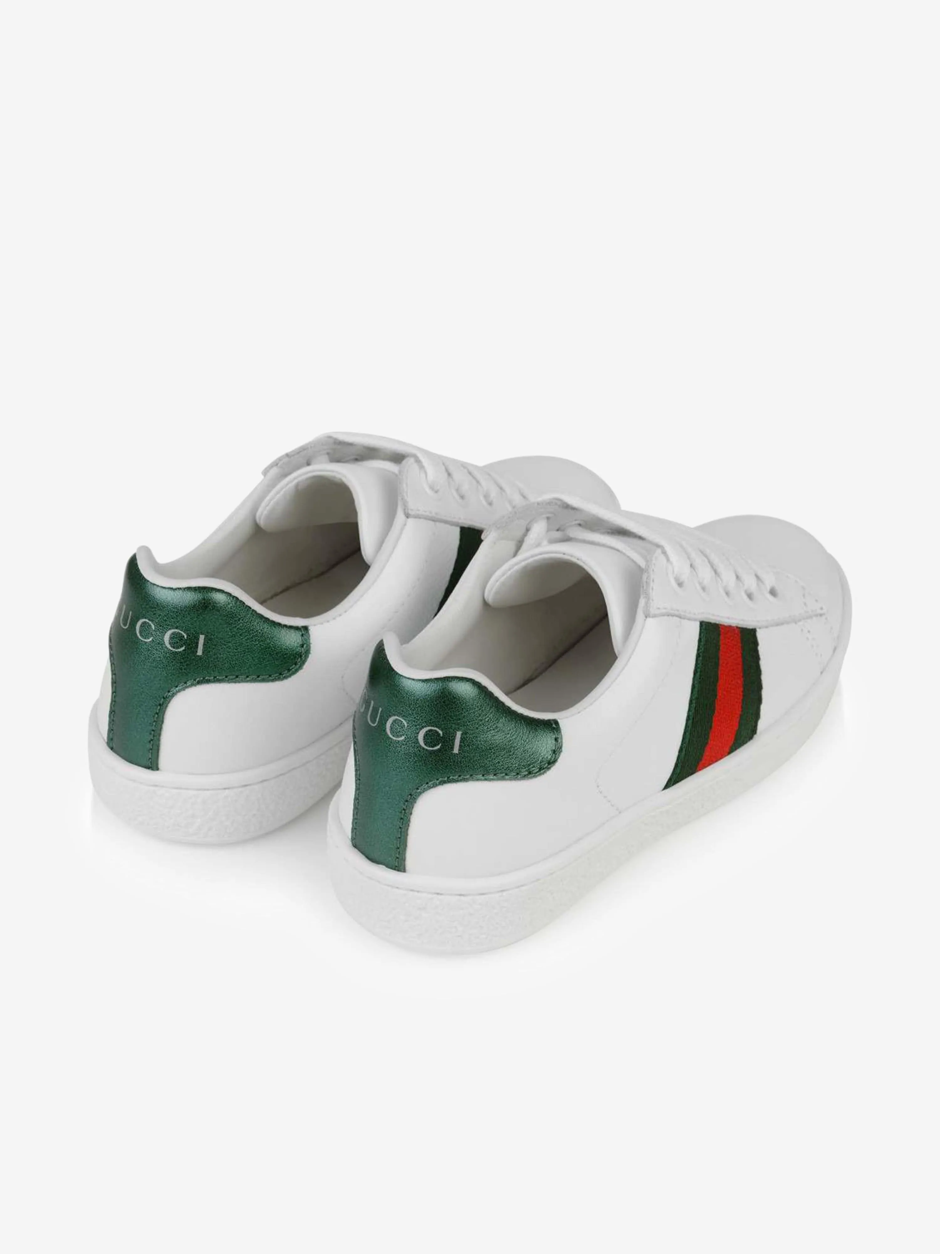 Gucci Kids Leather Low Top Trainers With Web in White