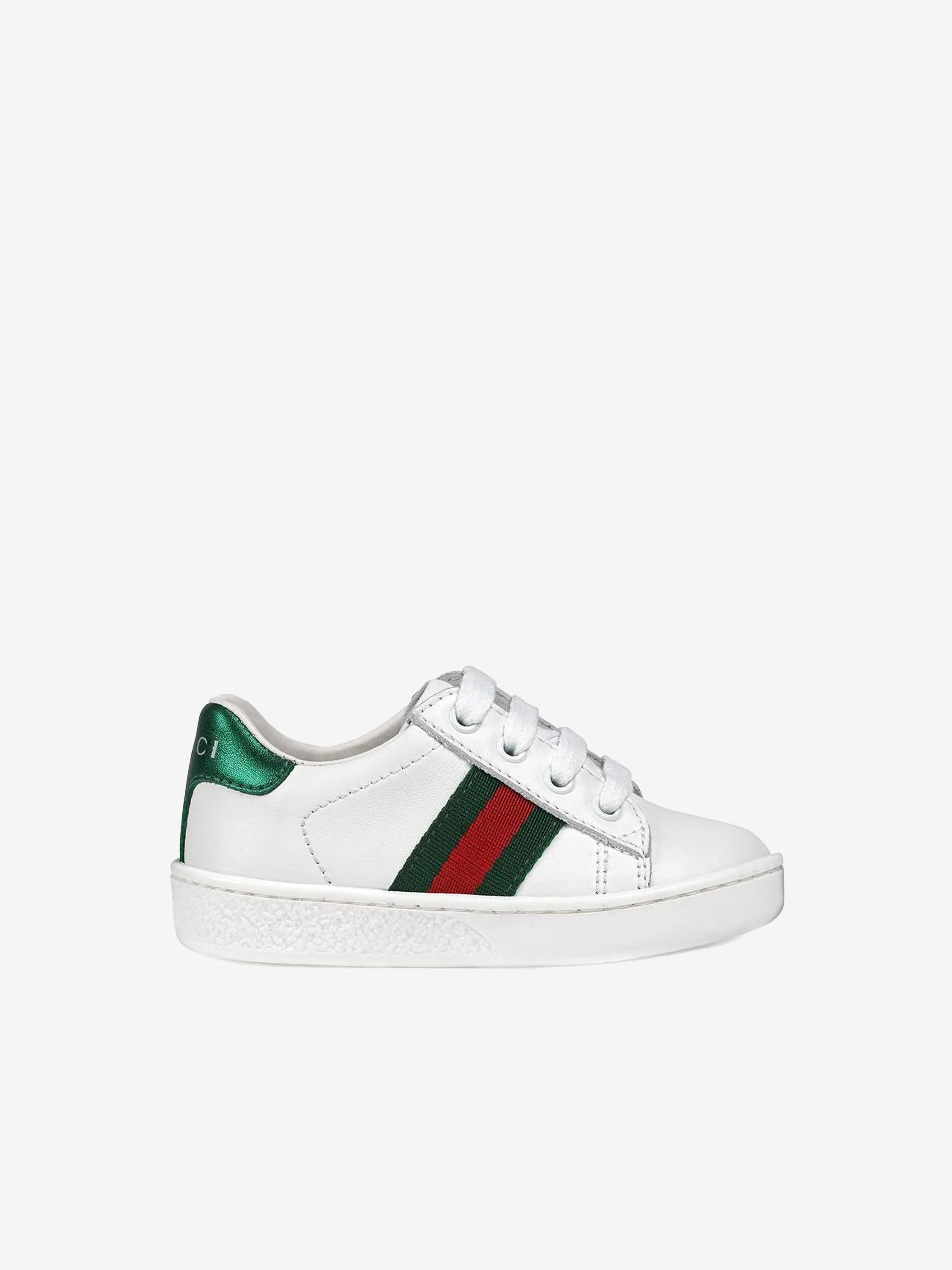 Gucci Kids Leather Low Top Trainers With Web in White