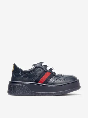 Gucci Kids Leather Trainers With Web in Navy