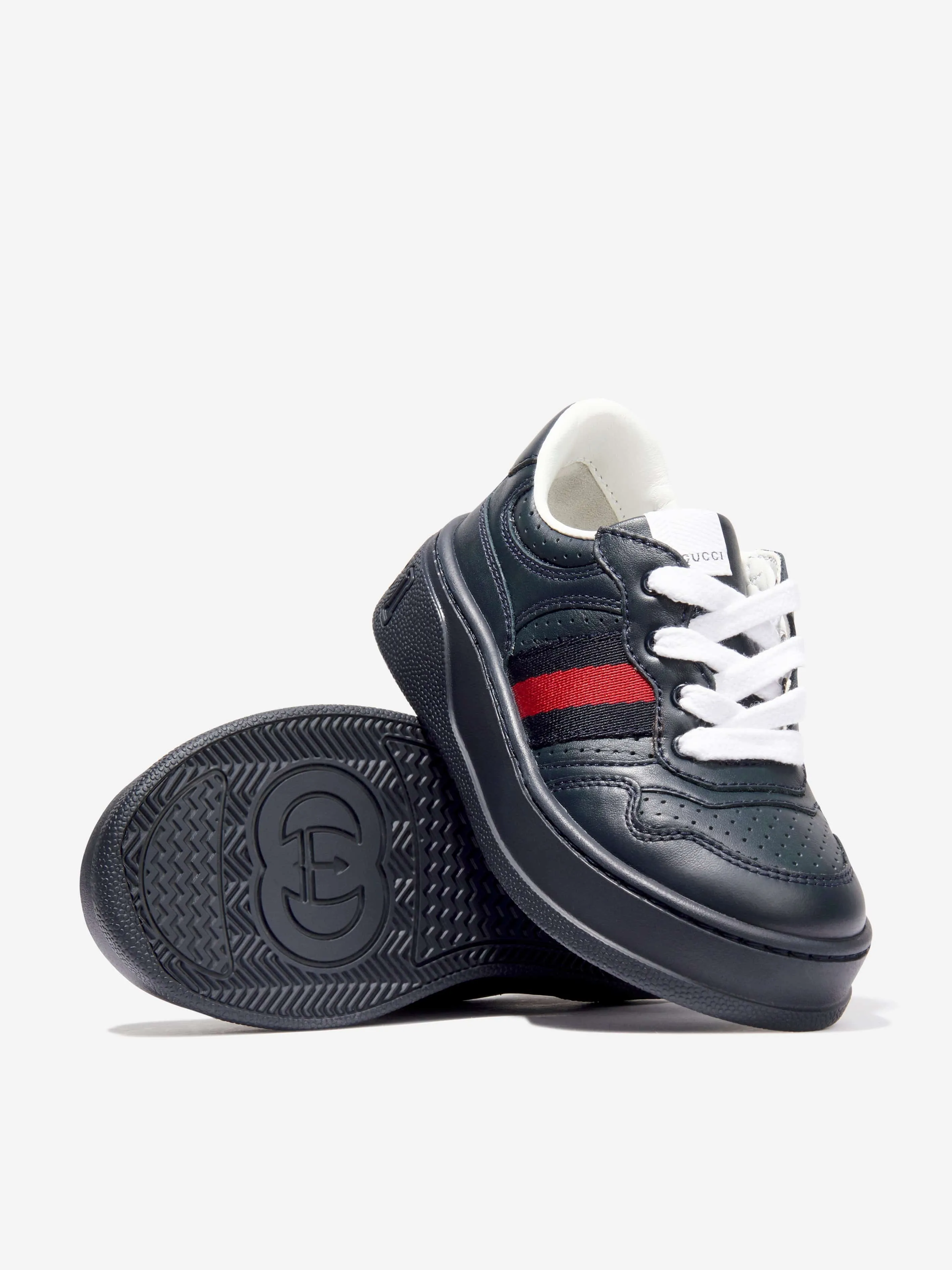 Gucci Kids Leather Trainers With Web in Navy