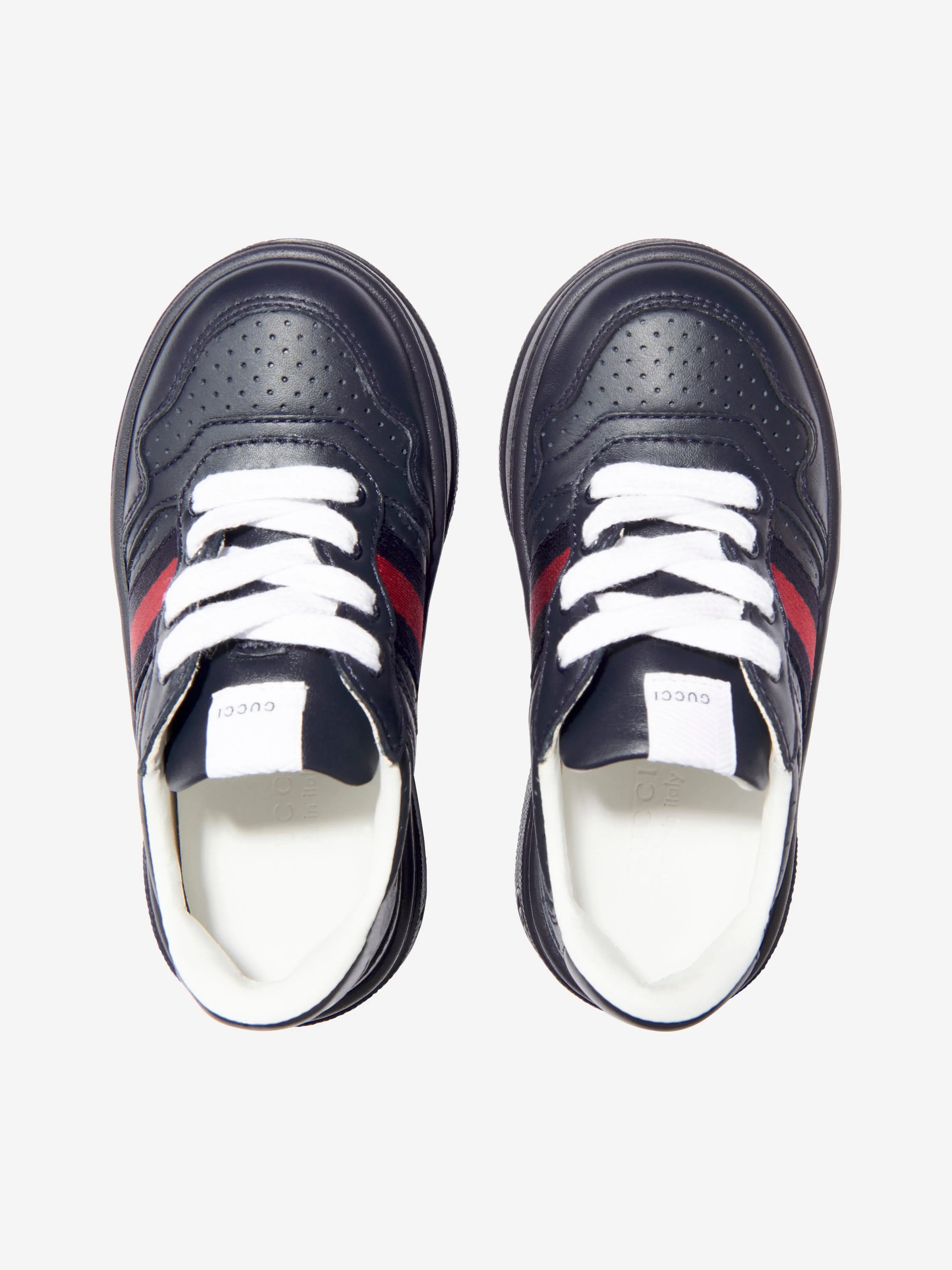 Gucci Kids Leather Trainers With Web in Navy