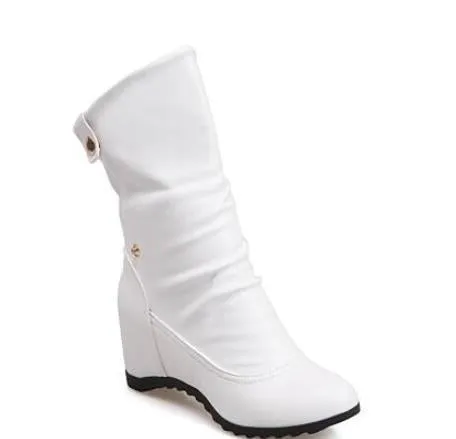 Height Increasing hidden wedge mid calf slouchy boots