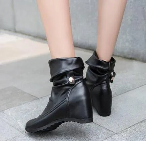 Height Increasing hidden wedge mid calf slouchy boots