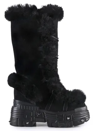 HYBRID GELATO Faux Fur Black Platform Boots