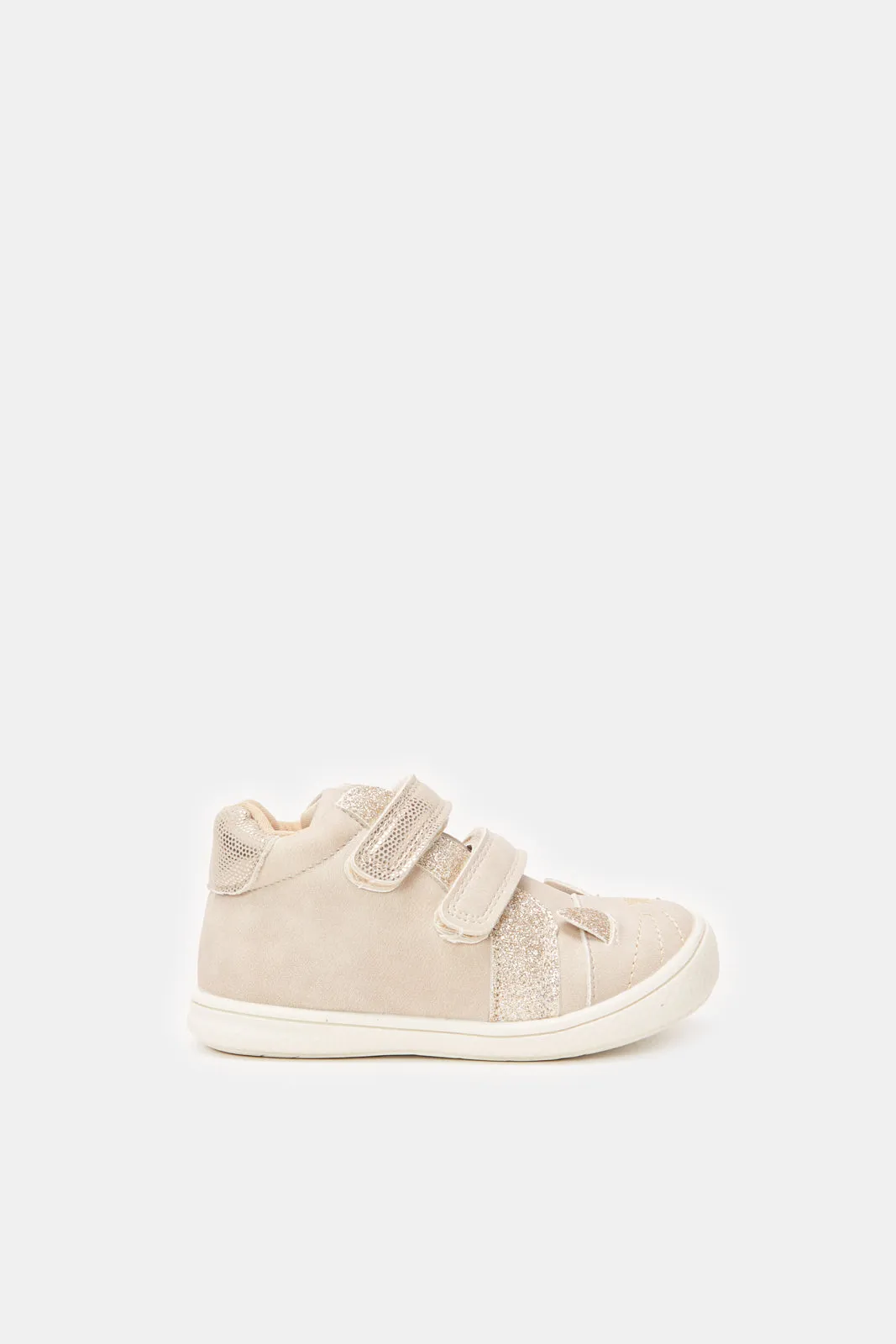 Infant Beige Velcro Strap High-Top Sneakers