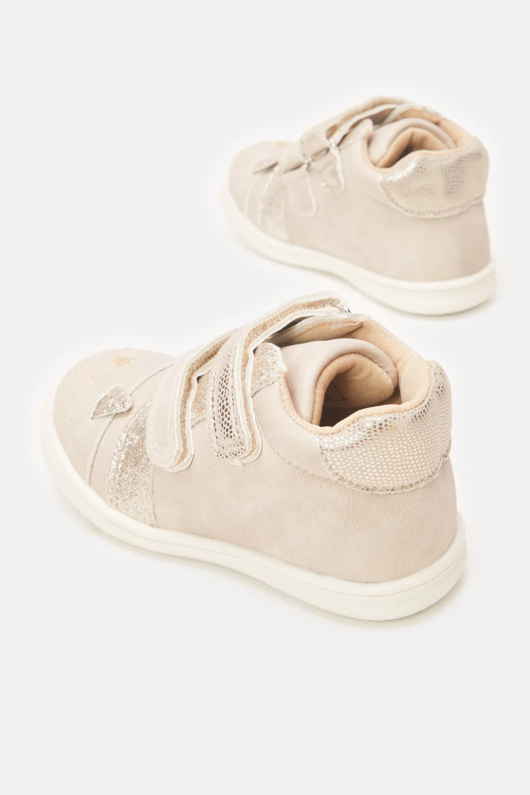 Infant Beige Velcro Strap High-Top Sneakers