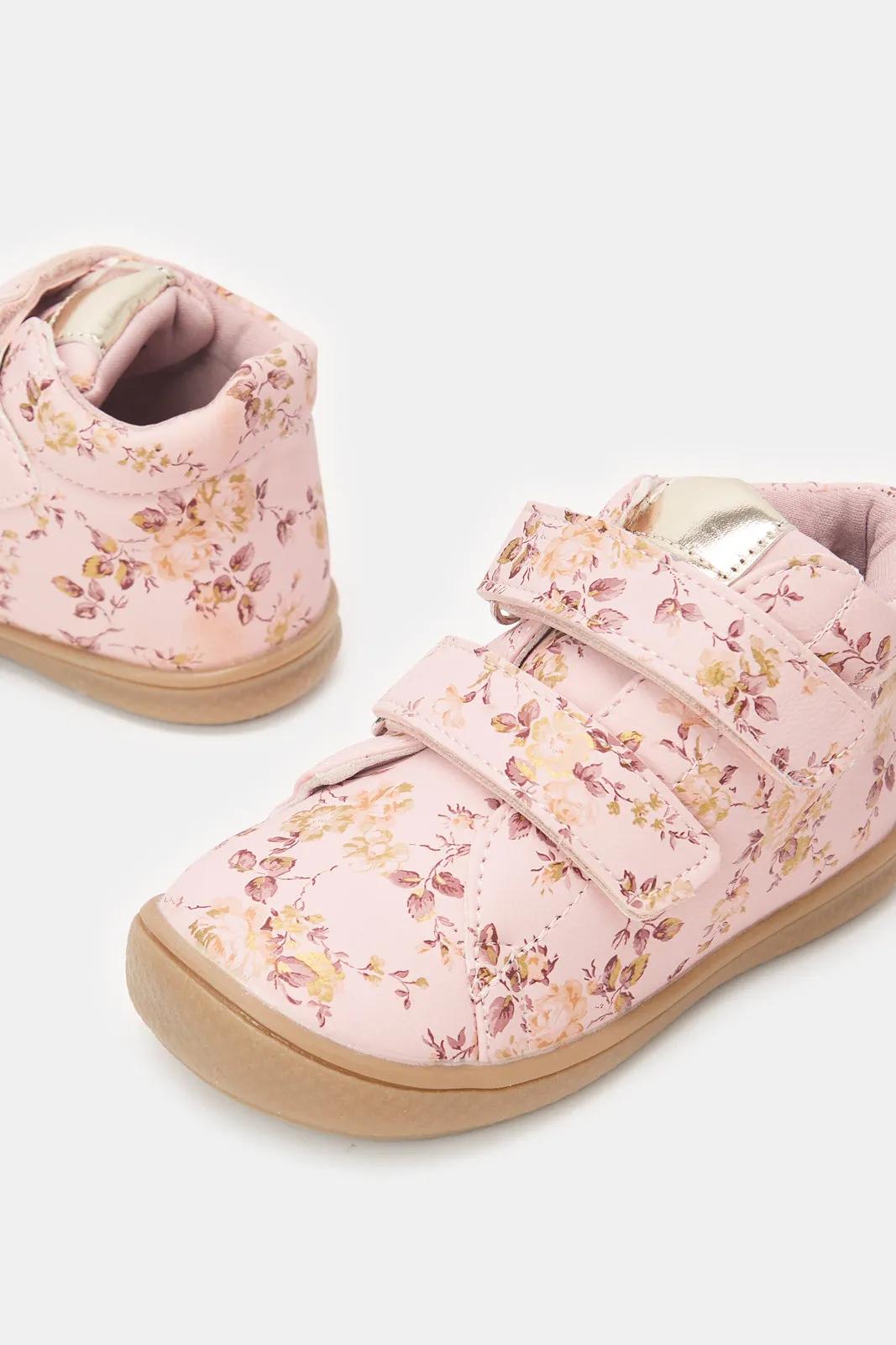 Infant Girls Pink Floral Print High-Top Sneakers