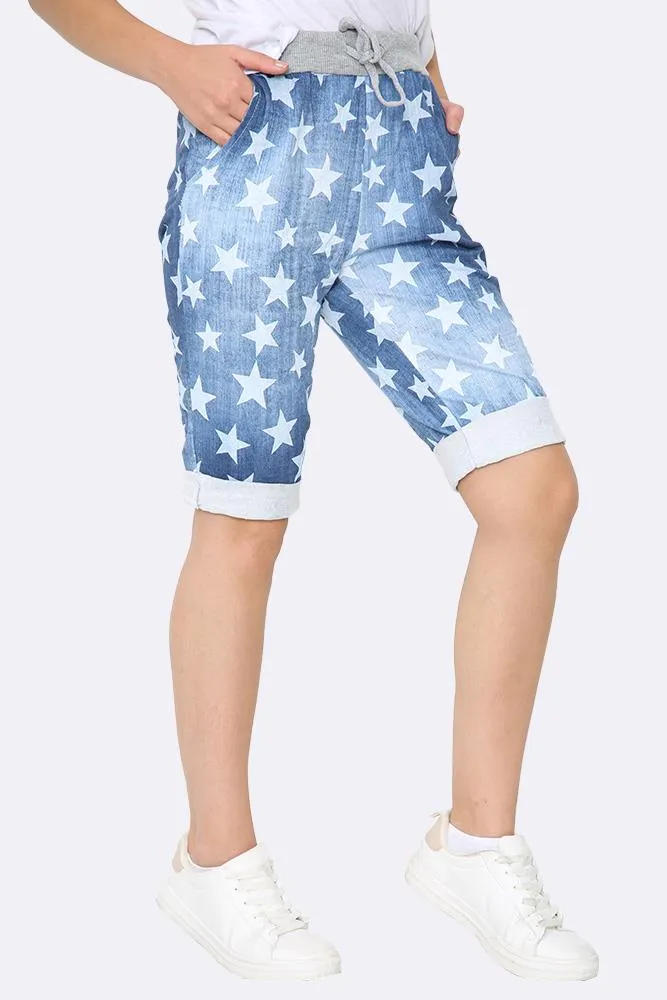 Italian Mini Star Print 3/4 Drawstring Trouser