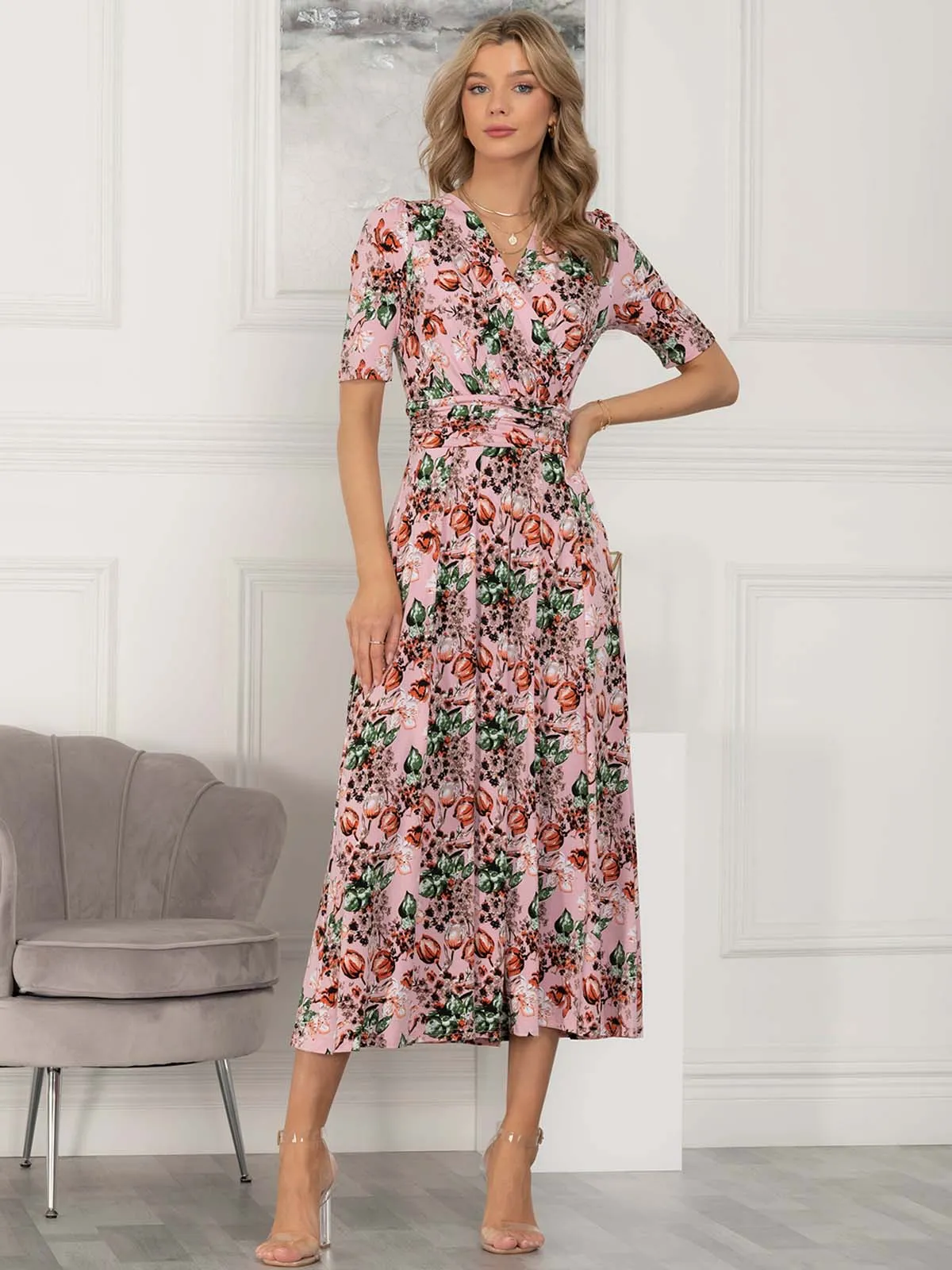 Jolie Moi Coleen Wrap Maxi Dress, Pink Floral