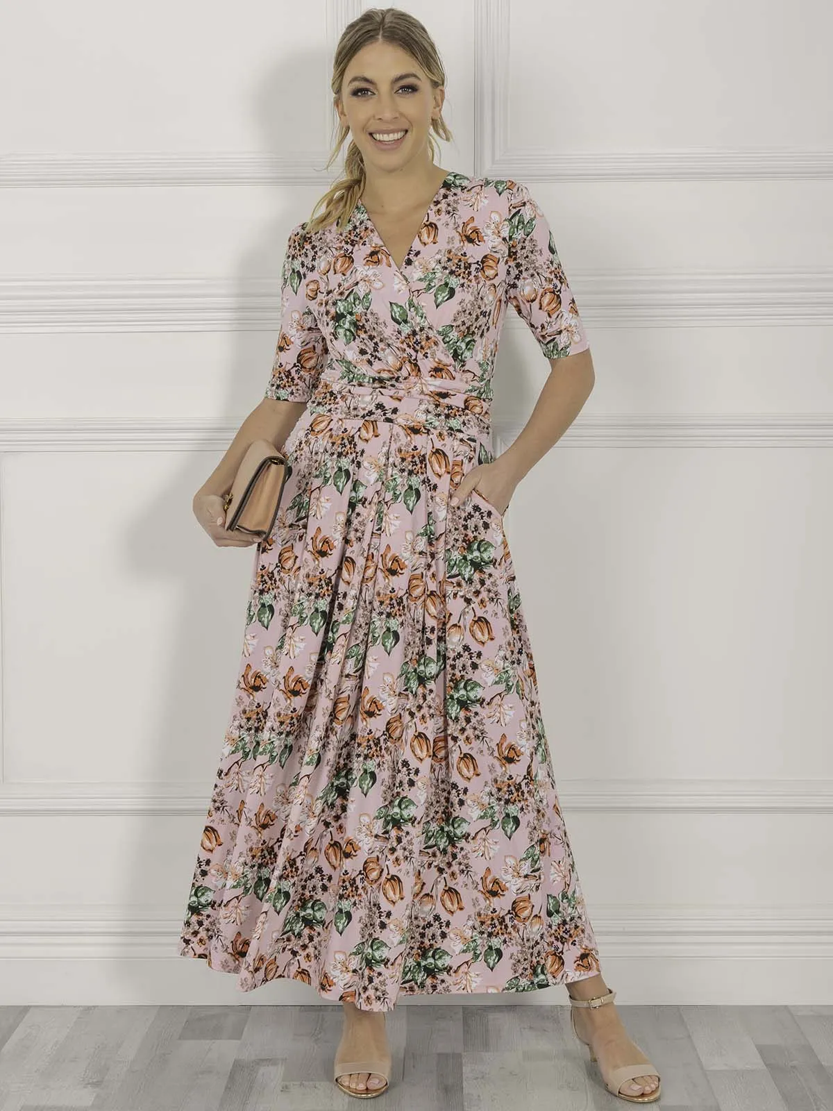 Jolie Moi Coleen Wrap Maxi Dress, Pink Floral