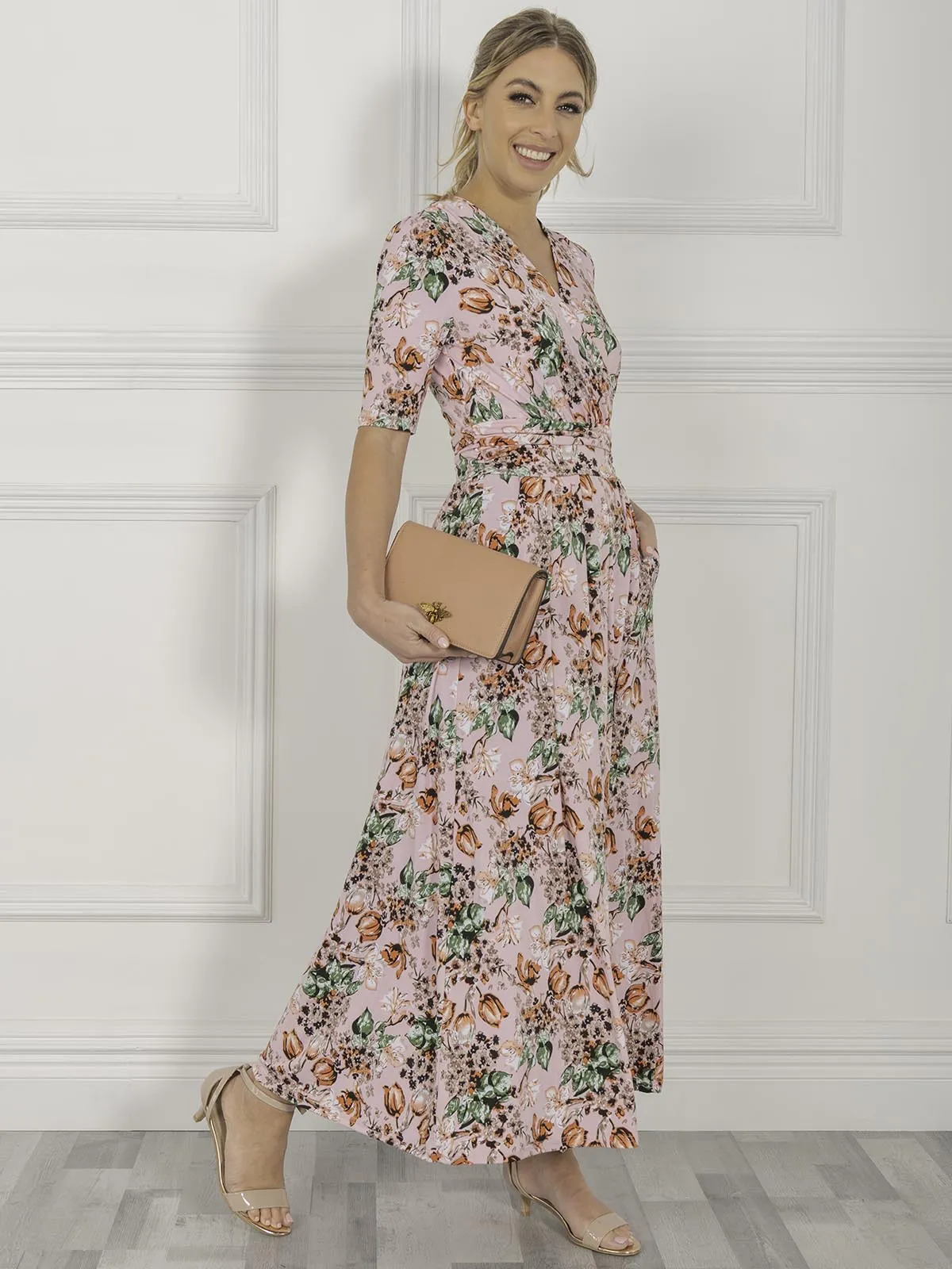 Jolie Moi Coleen Wrap Maxi Dress, Pink Floral