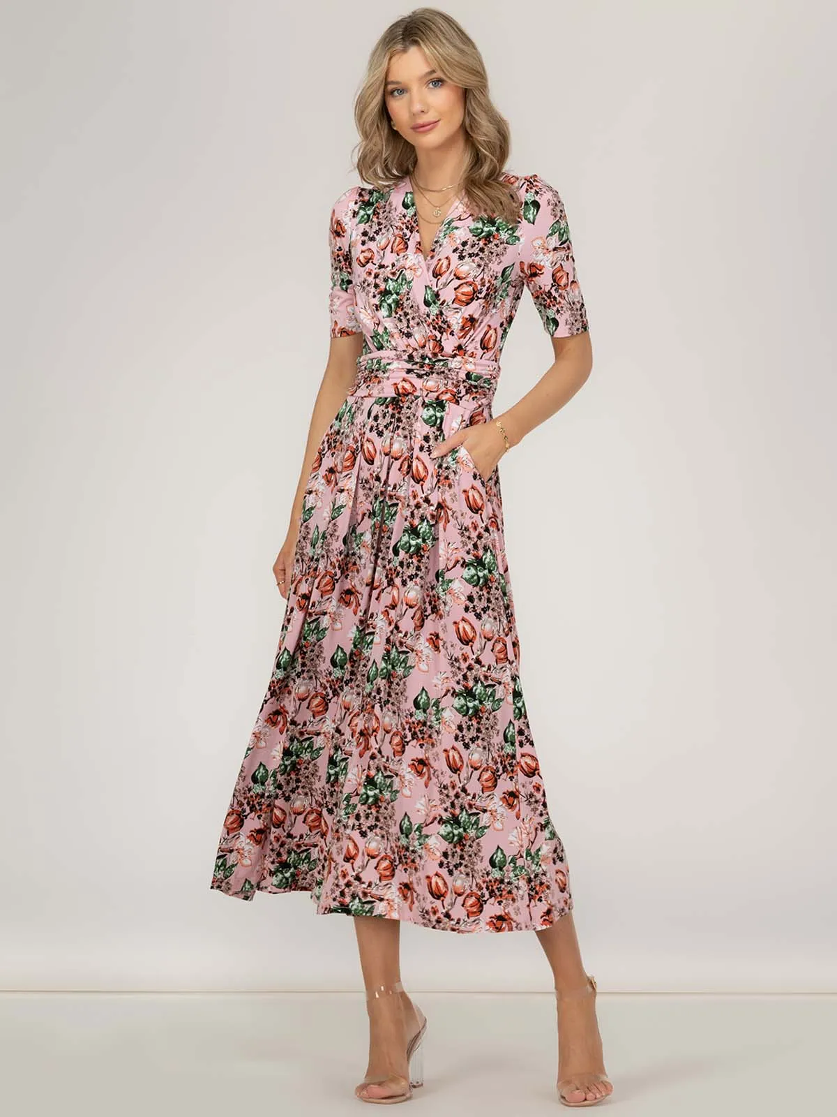 Jolie Moi Coleen Wrap Maxi Dress, Pink Floral