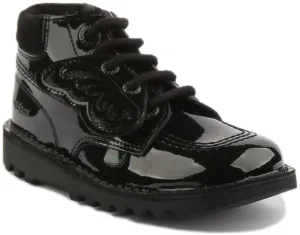 Kickers Kick Hi In Black Patent For Infants