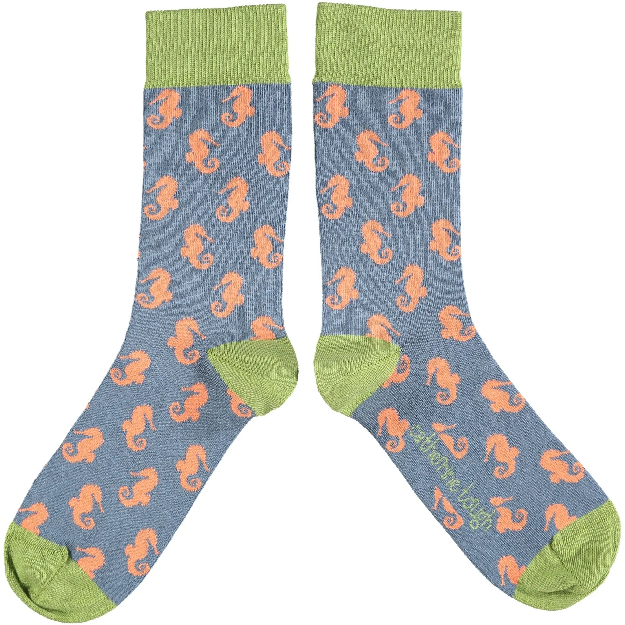 Ladies Cotton Ankle Socks - Seahorse Smokey Blue