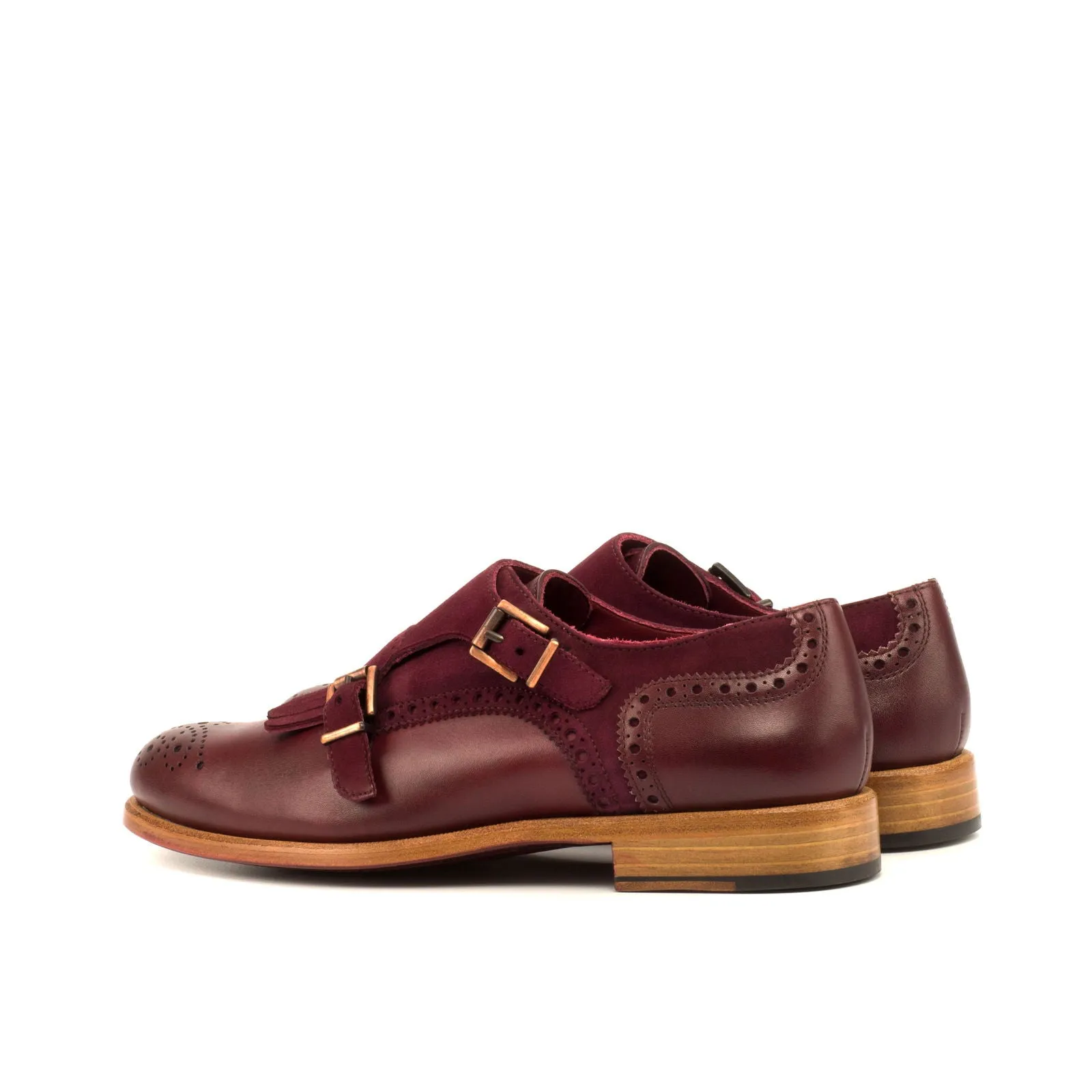 Ladies' Kiltie Monk Strap-Kid Suede, Box Calf, Burgundy-Wholesale