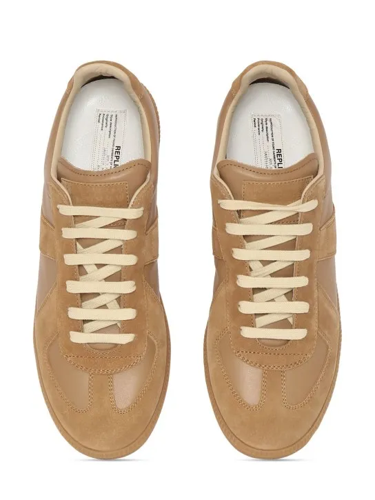 Maison Margiela   Replica leather &amp; suede low top sneakers 